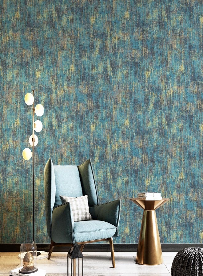 JiffDiff Blue Gold Industrial Vintage Metallic Wallpaper (17.3" x 120") - Image 3