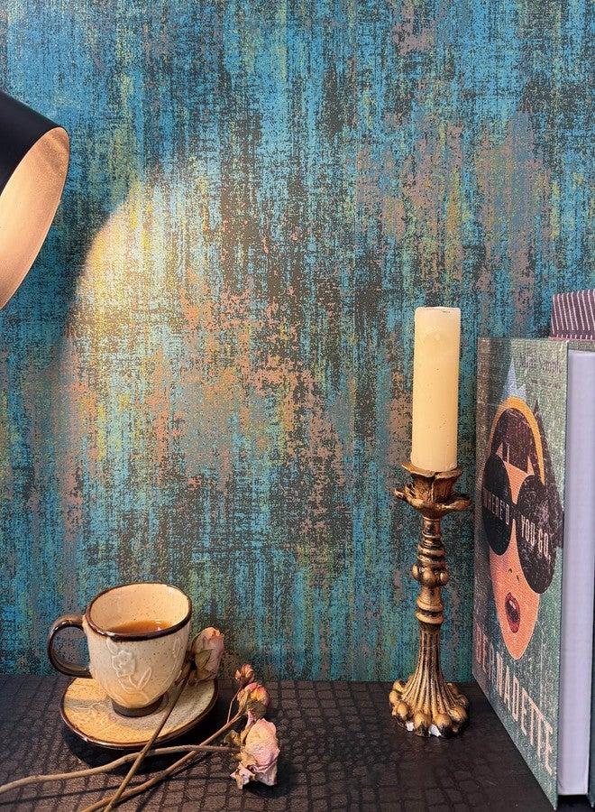JiffDiff Blue Gold Industrial Vintage Metallic Wallpaper (17.3" x 120") - Image 2