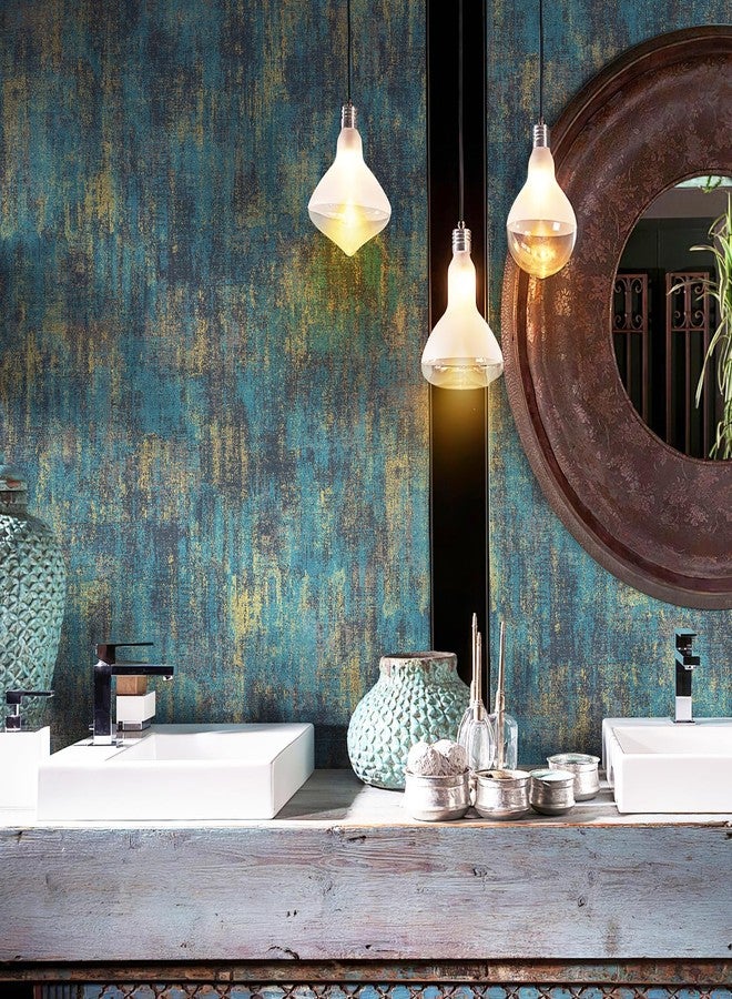 JiffDiff Blue Gold Industrial Vintage Metallic Wallpaper (17.3" x 120") - Image 4