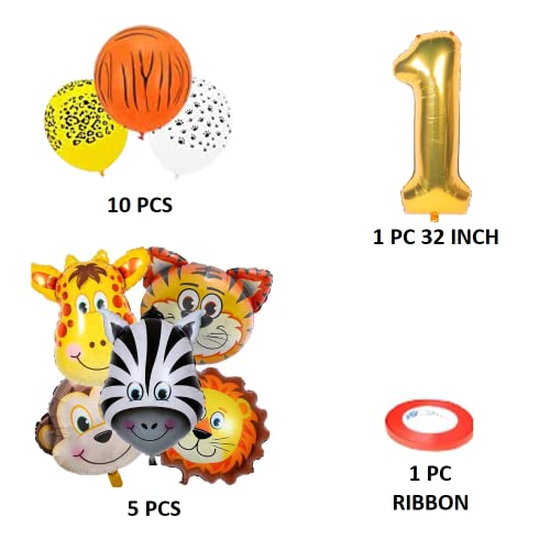 Fi - Flick In 1St Birthday Jungle Theme Party Decorations | Jungle Safari Animal Balloons Set 17Pcs,Wild One Decoration - Aluminium, Multicolor - Image 2