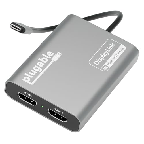 Plugable USB C to HDMI Adapter Dual Monitor 4K 60Hz for Apple Mac M1M2M3M4M5Neo DisplayLink Multiple Displays for Thunderbolt MacBook or iMac Driver Required USBC6950M - Image 1