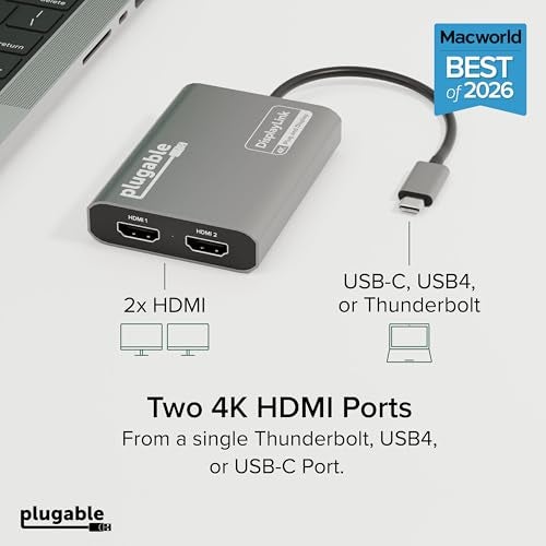 Plugable USB C to HDMI Adapter Dual Monitor 4K 60Hz for Apple Mac M1M2M3M4M5Neo DisplayLink Multiple Displays for Thunderbolt MacBook or iMac Driver Required USBC6950M - Image 3