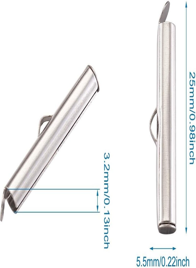 GGOOT Pandahall 50pcs Iron Slide On End Clasp Tubes Slider End Caps Crimp End Tube for Round 11/0 or 8/0 Seed Beads Platinum (25mm) - Image 5