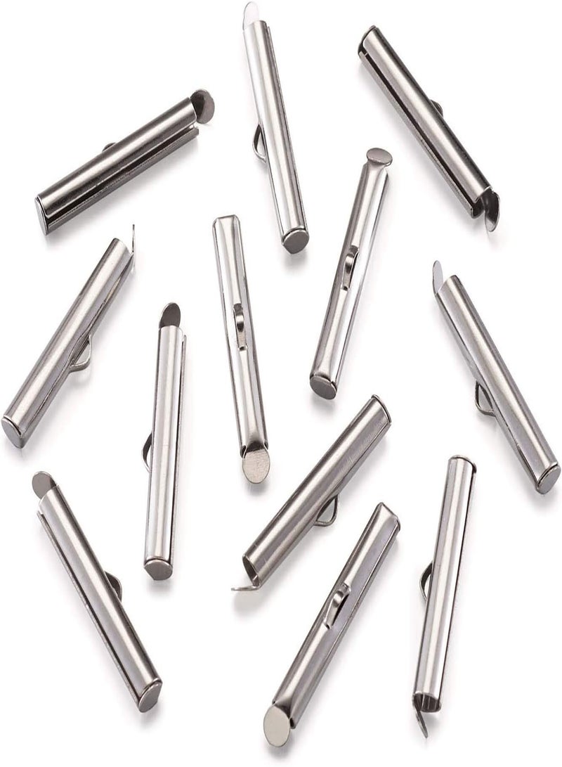 GGOOT Pandahall 50pcs Iron Slide On End Clasp Tubes Slider End Caps Crimp End Tube for Round 11/0 or 8/0 Seed Beads Platinum (25mm) - Image 2