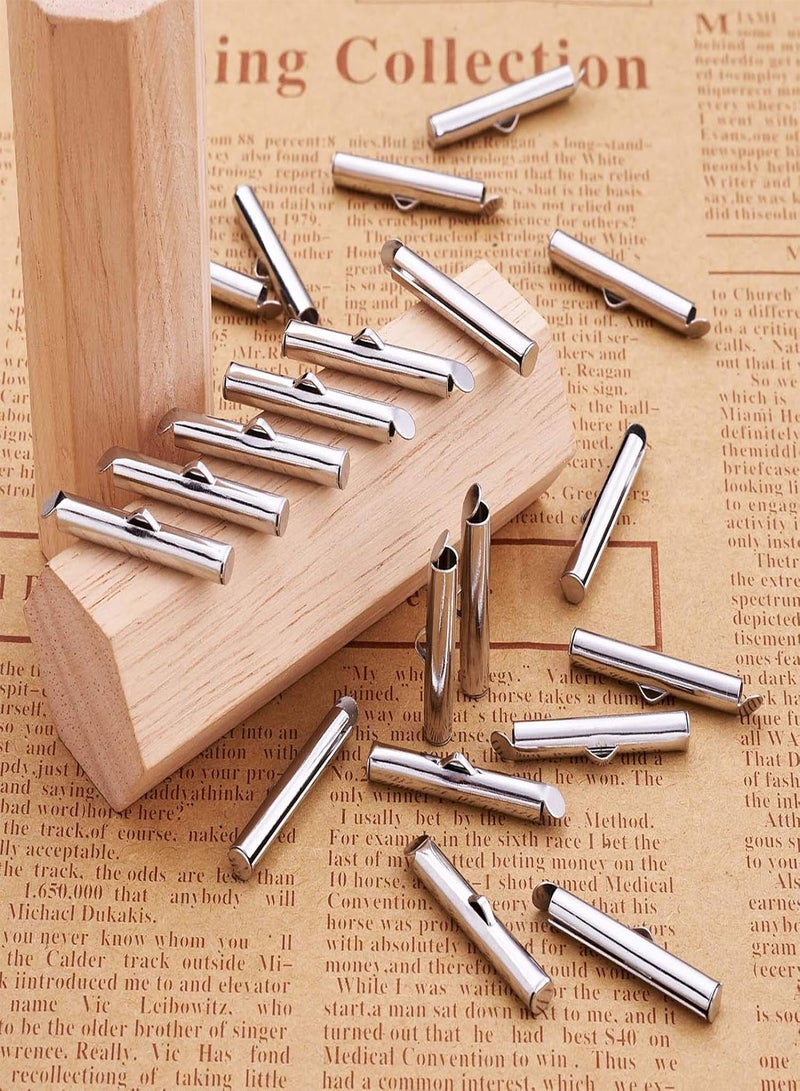 GGOOT Pandahall 50pcs Iron Slide On End Clasp Tubes Slider End Caps Crimp End Tube for Round 11/0 or 8/0 Seed Beads Platinum (25mm) - Image 4