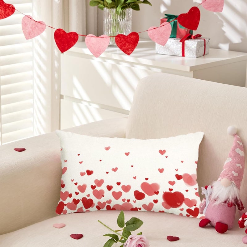 RABUSOFA Valentines Pillow Covers 12x20 Velvet Valentines Pillows Heart Throw Pillows Coves,Valentine's Decorations Lumbar Cushion Covers for Home Sofa Couch Red Outdoor - Image 3