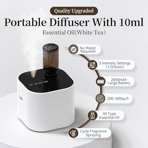Hijoc Waterless Essential Oil Diffuser Scent Diffuser with Battery OperatedCycle Star3 Mist ModesCordless Diffusers for 400 sqft Home Bedroom Office DeskIncludes 30ml OilWhite - Image 3