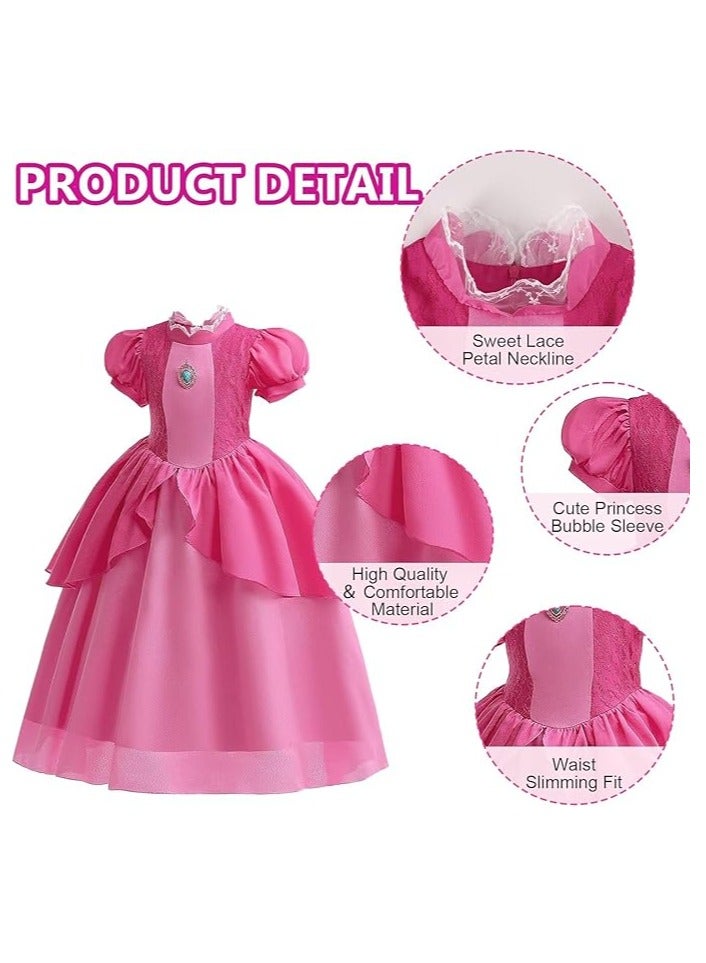 Peach Princess Costume,Peach Dress,Girls Dress Girls Party Cosplay,Princess Birthday Dress,Kids Costume Cosplay,Includes crown, necklace, earrings, gloves and rings  - Image 3