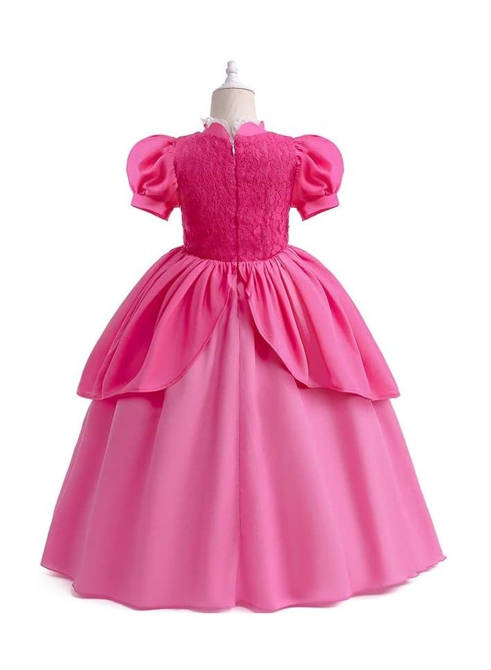 Peach Princess Costume,Peach Dress,Girls Dress Girls Party Cosplay,Princess Birthday Dress,Kids Costume Cosplay,Includes crown, necklace, earrings, gloves and rings  - Image 5