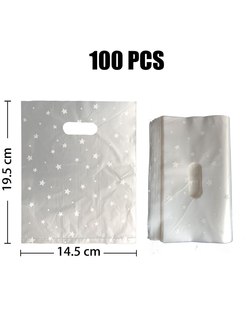 100PCS Gift Bags Reusable Plastic Clear with Handles for Birthday, Wedding and Party Favors, Candy and Cake Packaging 20*25cm Decorated With Flowers, Retail Shopping Bags - Image 2