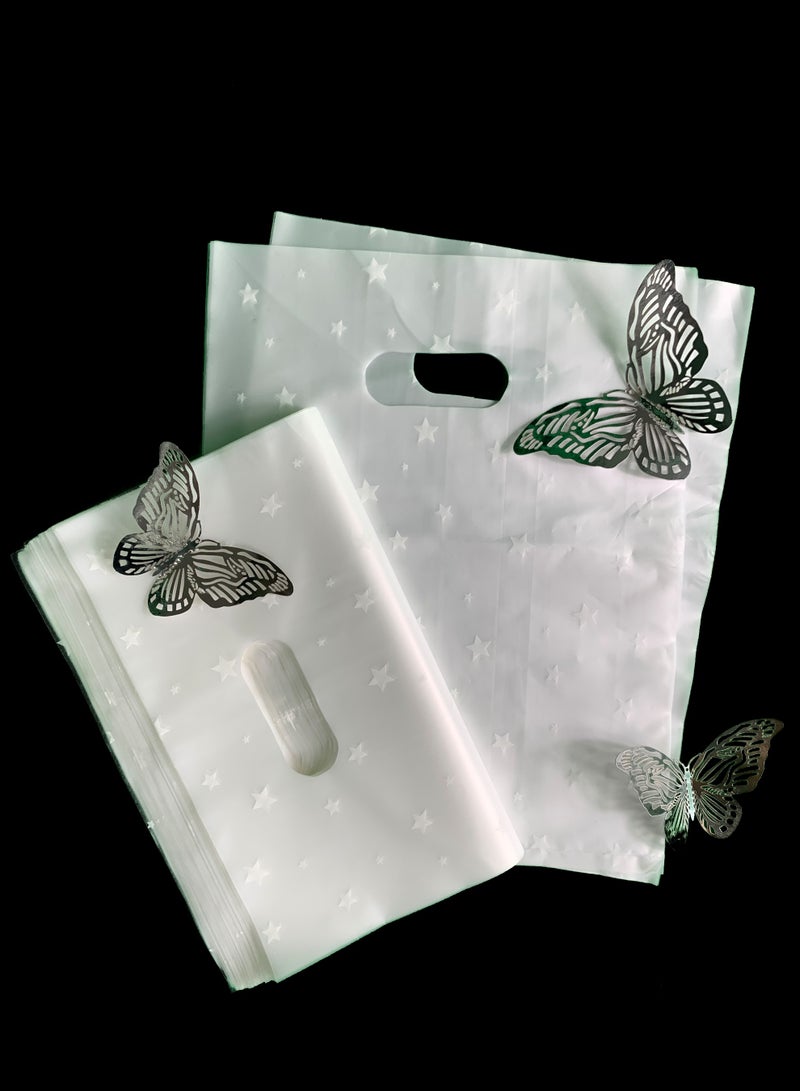 100PCS Gift Bags Reusable Plastic Clear with Handles for Birthday, Wedding and Party Favors, Candy and Cake Packaging 20*25cm Decorated With Flowers, Retail Shopping Bags - Image 3