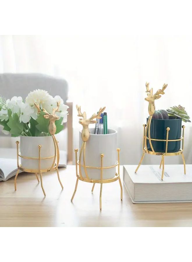 مزهرية حديدية أنيقة عالية خضراء بتصميم الغزلان لديكور المنزل والعشاء الرومانسي بشموع - Image 1