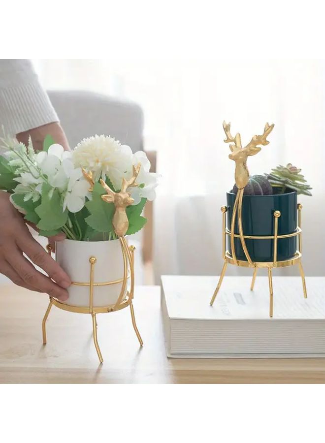 مزهرية حديدية أنيقة عالية خضراء بتصميم الغزلان لديكور المنزل والعشاء الرومانسي بشموع - Image 3