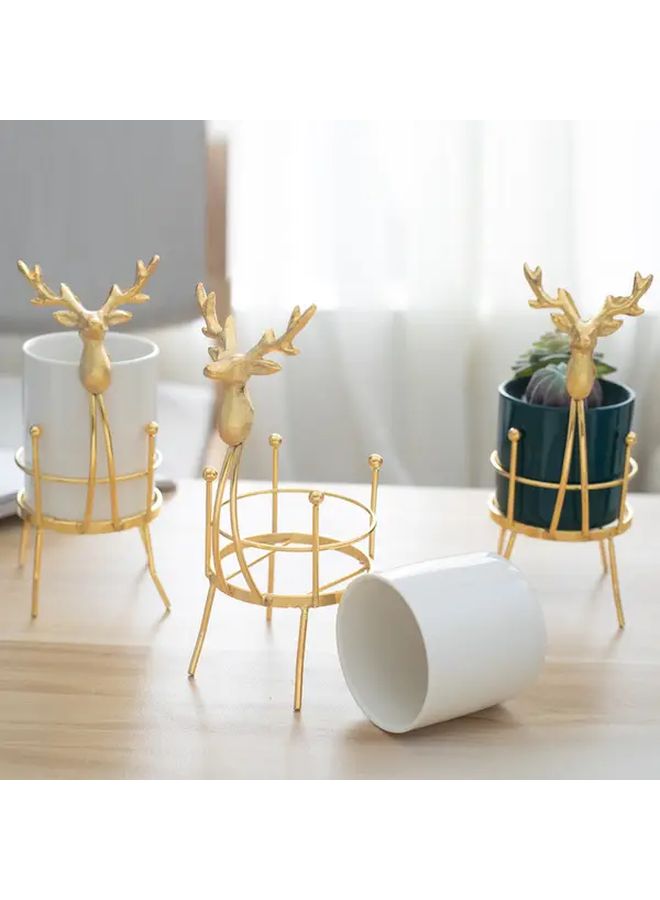 مزهرية حديدية أنيقة عالية خضراء بتصميم الغزلان لديكور المنزل والعشاء الرومانسي بشموع - Image 2