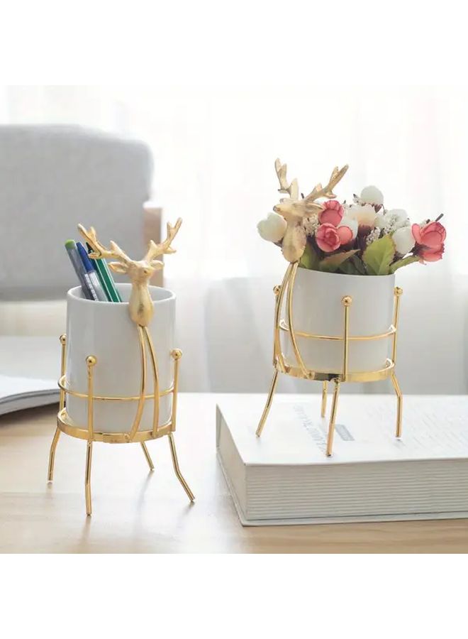مزهرية حديدية أنيقة عالية خضراء بتصميم الغزلان لديكور المنزل والعشاء الرومانسي بشموع - Image 4