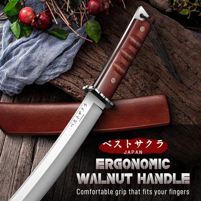 DRGSKL Japanese Fixed Blade Tanto Knife with Wooden Sheath - Survival Knife for Camping and Outdoor Use - Image 4