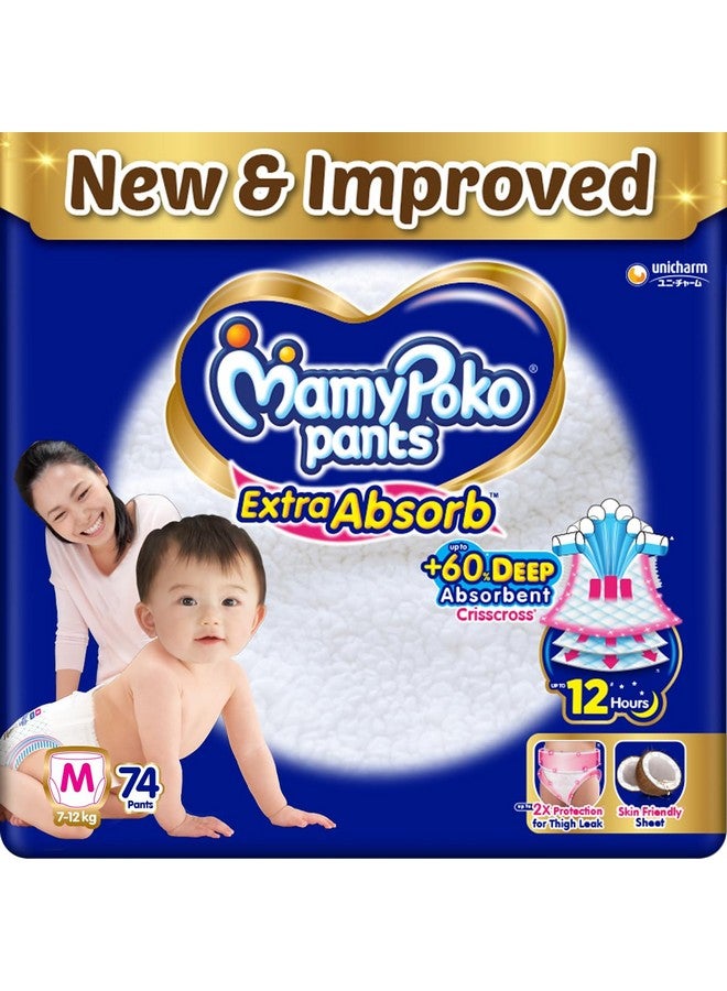 MamyPoko Pants Extra Absorb Baby Diapers, Medium (M), 74 Count, 7-12Kg