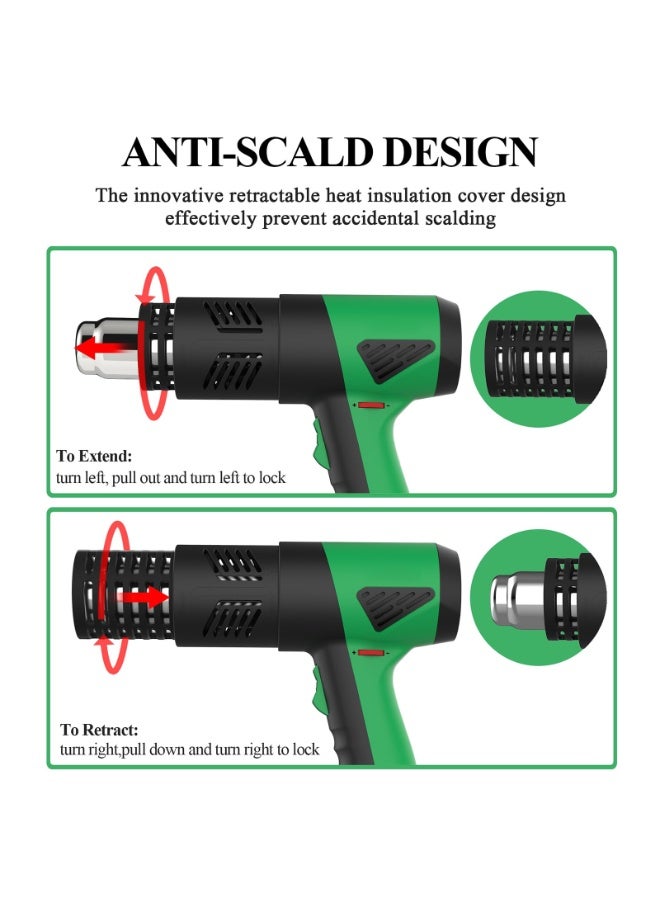 ZLH HITY 2800W Industrial Heat Gun, Fast Heating 122℉-1202℉ (50℃-650℃) Variable Temperature Control Overheat Protection 2 Speed Air Flow with 4 Nozzles for Crafts, Shrinking Tubing, Vinyl Wrap - Image 2