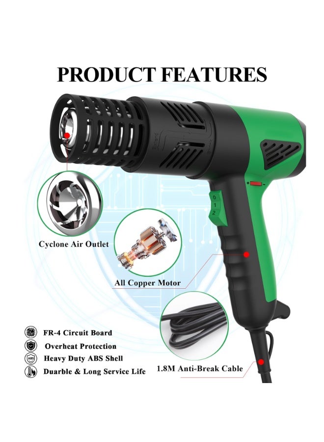 ZLH HITY 2800W Industrial Heat Gun, Fast Heating 122℉-1202℉ (50℃-650℃) Variable Temperature Control Overheat Protection 2 Speed Air Flow with 4 Nozzles for Crafts, Shrinking Tubing, Vinyl Wrap - Image 3