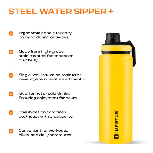 IMPETUS Stainless Steel Water Bottle 1L – Sipper Bottle with Carry Handle, Leakproof, Rust-Resistant & Durable, for Men & Women | Gym, School, Office & Daily Use – Yellow - Image 4