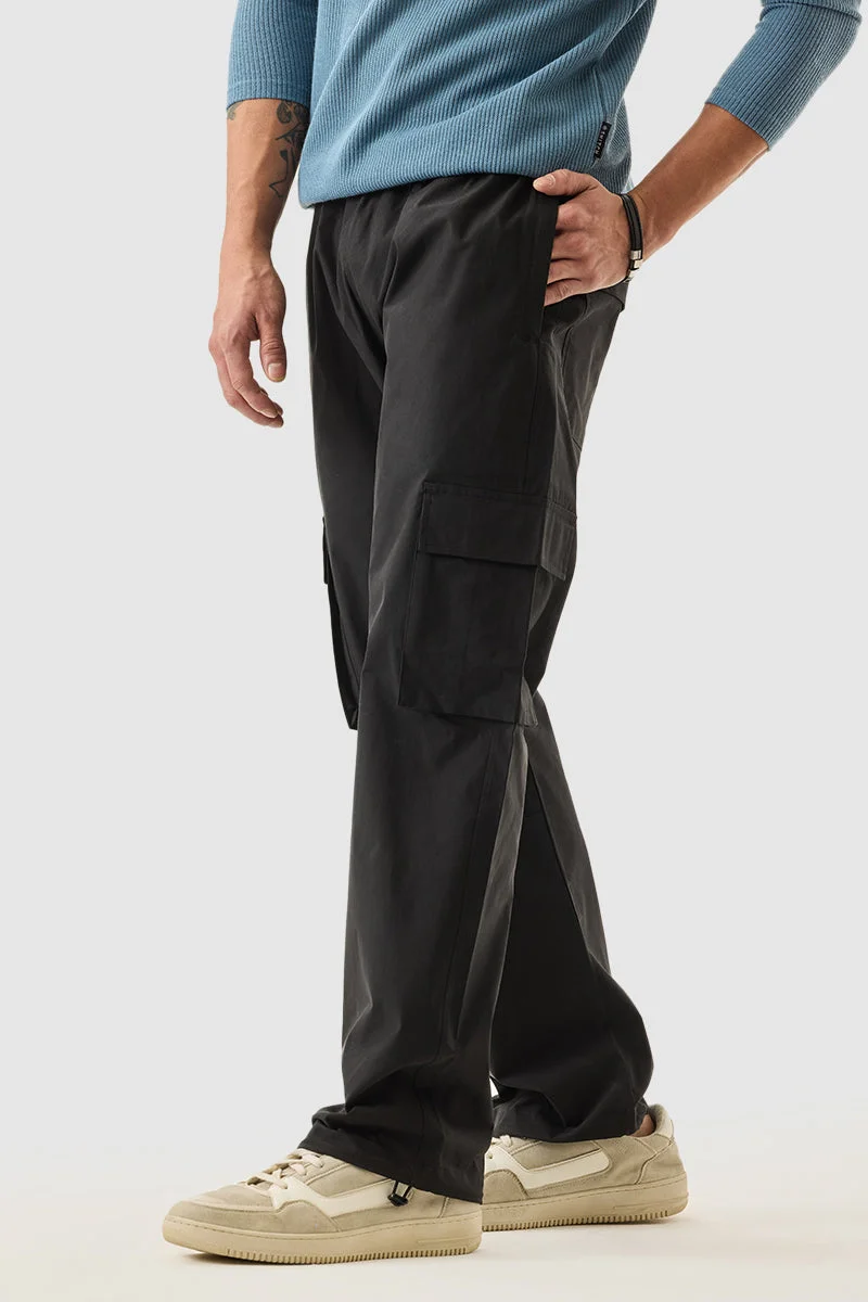 SNITCH Black Solid Relaxed Casual Cargo