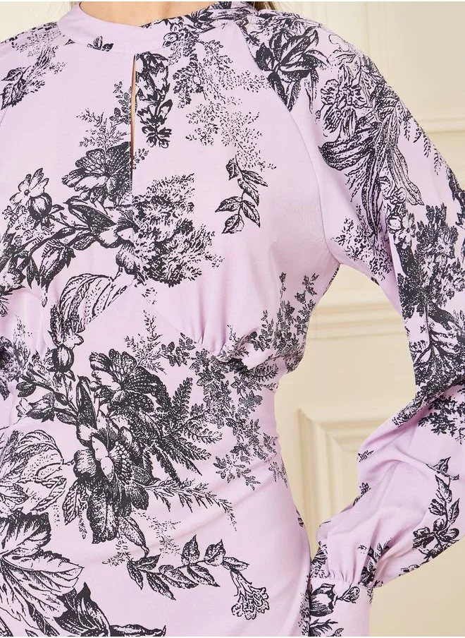 Styli Printed Long Sleeves Bodycon Maxi Dress