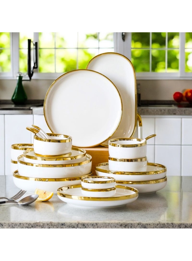 أولودينيز  طقم أدوات طعام فاخر من البورسلين مكون من 18 قطعة لـ 3-4 أشخاص - بتصميم رخامي وحافة ذهبية - Image 1
