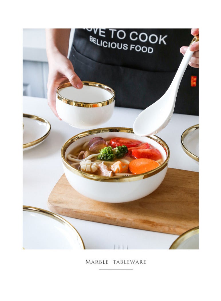 أولودينيز  طقم أدوات طعام فاخر من البورسلين مكون من 18 قطعة لـ 3-4 أشخاص - بتصميم رخامي وحافة ذهبية - Image 2