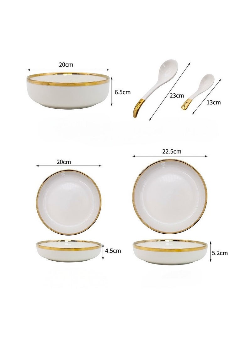 أولودينيز  طقم أدوات طعام فاخر من البورسلين مكون من 18 قطعة لـ 3-4 أشخاص - بتصميم رخامي وحافة ذهبية - Image 3