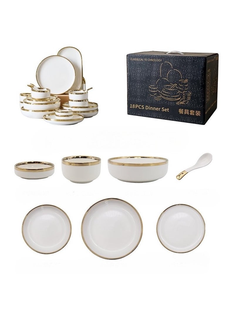 أولودينيز  طقم أدوات طعام فاخر من البورسلين مكون من 18 قطعة لـ 3-4 أشخاص - بتصميم رخامي وحافة ذهبية - Image 5