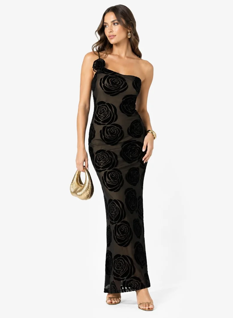 Ginger One Shoulder Floral Buronout Dress