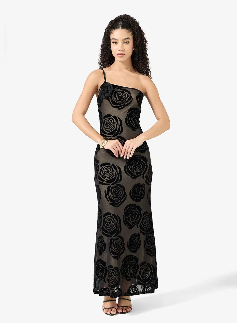Ginger One Shoulder Floral Buronout Dress