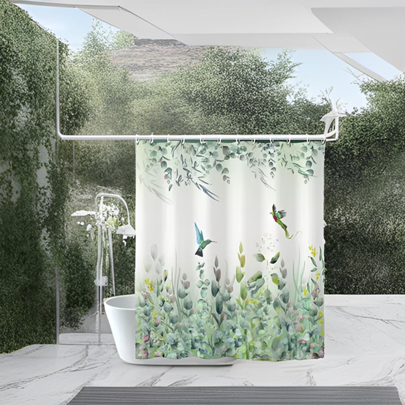 Niidder Green Leaf Shower Curtain, Emerald Bird Mint Green 72 â€œW x 72â€ L with 12 Hooks, Weighted Hem Bathroom Shower Curtain, Hummingbird Shower Curtains Water Resistant - Image 5