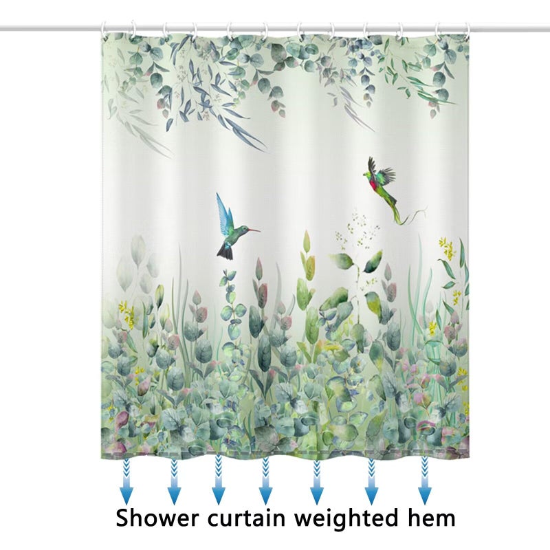 Niidder Green Leaf Shower Curtain, Emerald Bird Mint Green 72 â€œW x 72â€ L with 12 Hooks, Weighted Hem Bathroom Shower Curtain, Hummingbird Shower Curtains Water Resistant - Image 3
