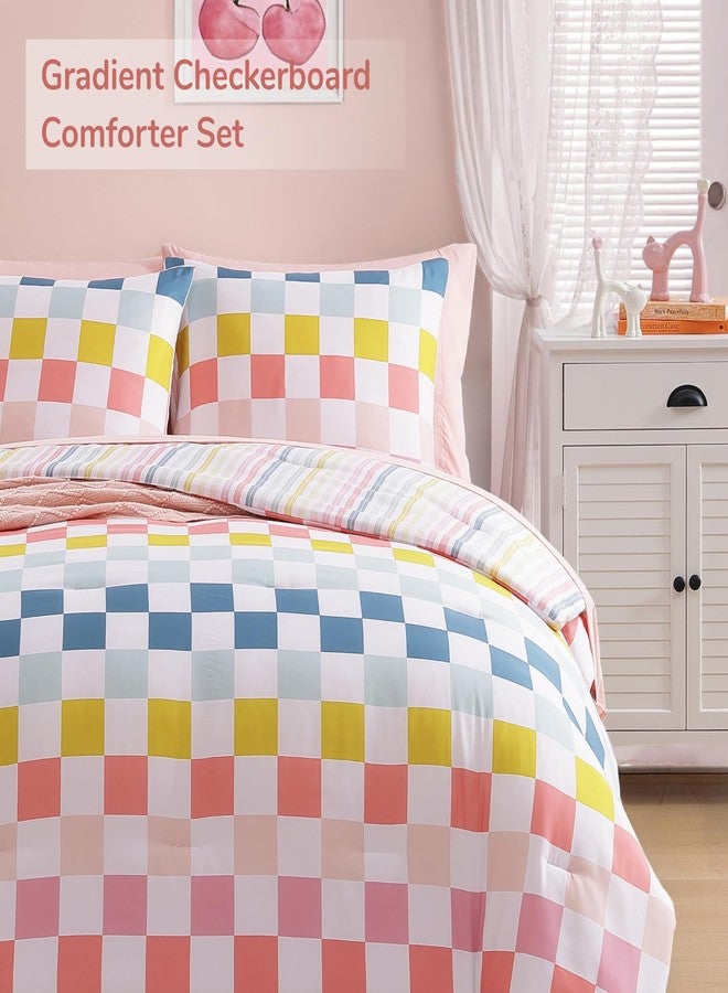 Wink Deer Twin Comforter Set for Girls-5 Pieces Colorful Check Twin Bedding Sets for Kids, Ultra Soft Bed in A Bag with Sheets - Image 5