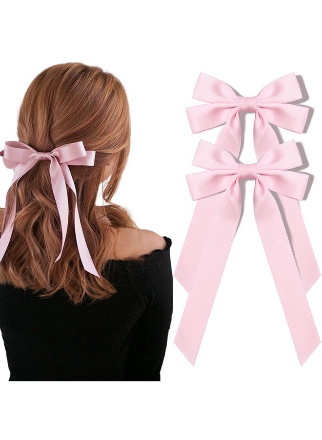 Aileam 2Pcs Silky Satin Hair Bows Pink Hair Ribbon Clips For Women Ponytail Holder Hair Accessories Alligator Clips Hair Bow For Women Girls Toddlers Teens Kids - Image 1