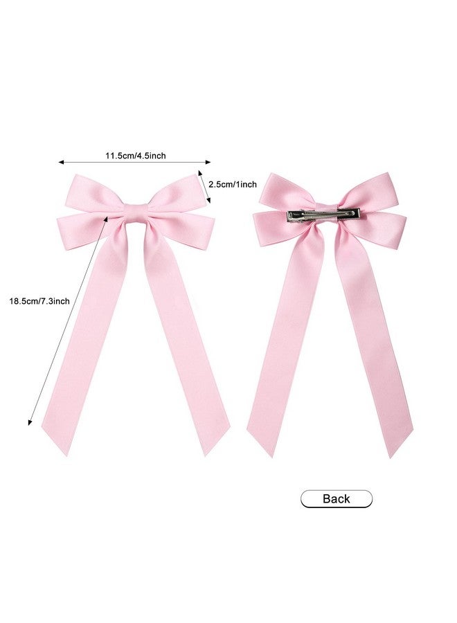 Aileam 2Pcs Silky Satin Hair Bows Pink Hair Ribbon Clips For Women Ponytail Holder Hair Accessories Alligator Clips Hair Bow For Women Girls Toddlers Teens Kids - Image 5