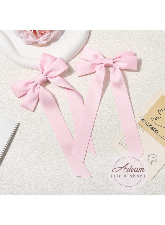 Aileam 2Pcs Silky Satin Hair Bows Pink Hair Ribbon Clips For Women Ponytail Holder Hair Accessories Alligator Clips Hair Bow For Women Girls Toddlers Teens Kids - Image 3