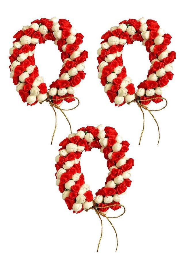 مجموعة إكسسوارات الشعر Maahal™ Hair Mogra Gajra Flower Gajra Hair Gajra Flower Bun مكونة من 3 قطع، باللون الأحمر