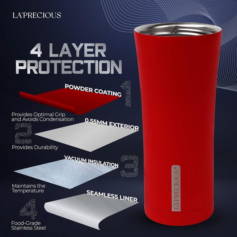 LA' PRECIOUS LA’ PRECIOUS Travel Coffee Mug 500 ml, Vacuum Insulated Stainless Steel Tumbler, Double Walled, Thermo Coffee Cup (FIRE RED) - Image 2