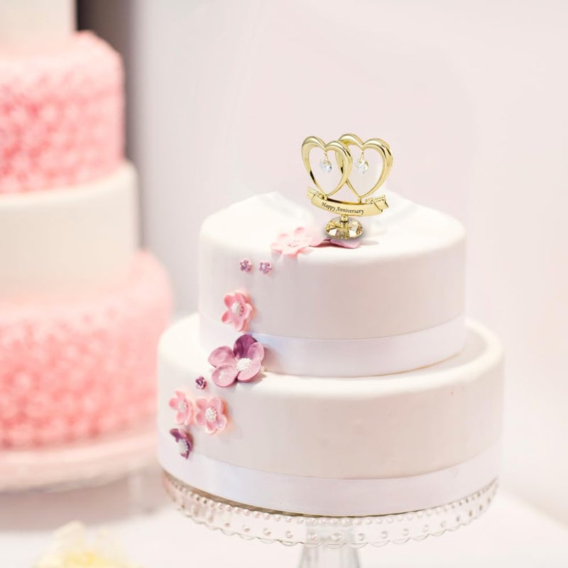 matashi Matashi 24K Gold Plated Beautiful Happy Anniversary Double Heart Table Top Ornament Made with Genuine Clear Crystals with Crystal Base - Anniversary Present & Cake Topper - Image 5