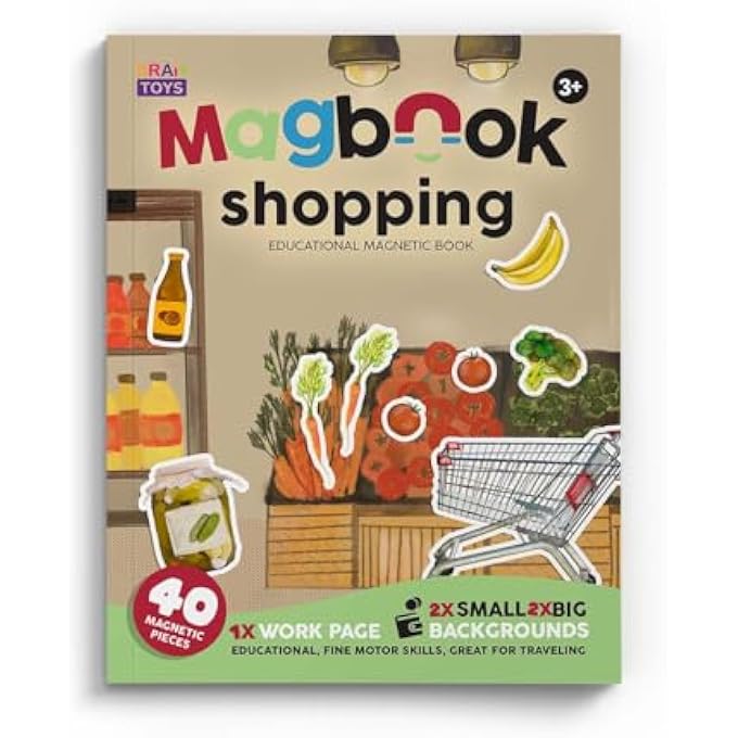 MAGBOOK  SHOPPING | MAGNETIC ACTIVITY BOOK FOR KIDS 3+ | STEM EDUCATIONAL TOY WITH 40 REUSABLE MAGNETS, 4 SCENE BOARDS & ACTIVITY SHEET | TRAVEL-FRIENDLY PRETEND PLAY - Image 3