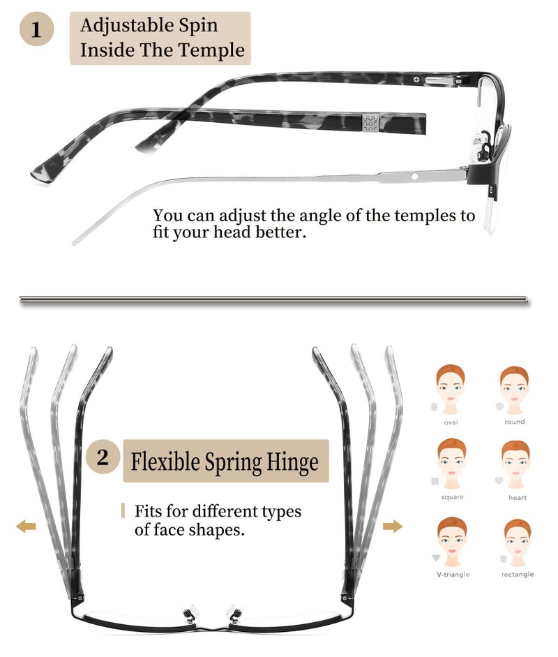 HOTJOJO 3 Pack Reading Glasses for Women Blue Light Blocking  Metal Oval Half Frame Womens Readers Glass with Spring Hinge  Anti Blue Ray Reduce Eye Strain Glare Headache(350 Magnification Strength) - Image 2