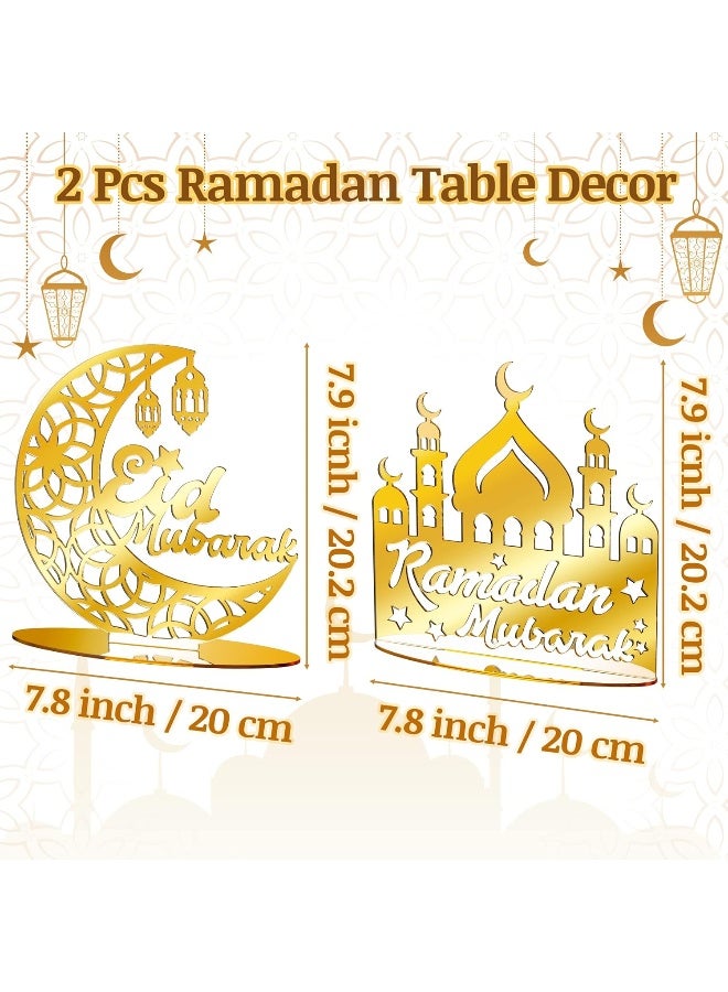 TPGP 2Pcs Ramadan Table Decoration Eid Mubarak Acrylic Ornaments Ramadan Moon Star Castle Tabletop Decor for Eid Mubarak Ramadan Islamic Festival Party Home Room Table Art Craft Decor Supplies  - Image 2