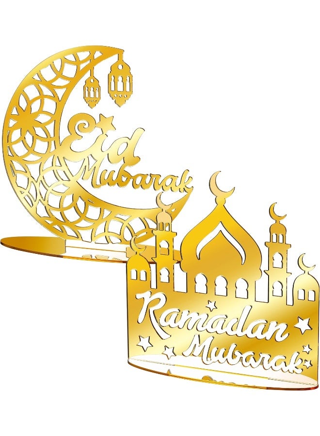 TPGP 2Pcs Ramadan Table Decoration Eid Mubarak Acrylic Ornaments Ramadan Moon Star Castle Tabletop Decor for Eid Mubarak Ramadan Islamic Festival Party Home Room Table Art Craft Decor Supplies  - Image 1