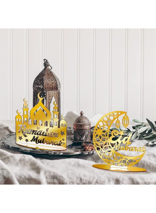 TPGP 2Pcs Ramadan Table Decoration Eid Mubarak Acrylic Ornaments Ramadan Moon Star Castle Tabletop Decor for Eid Mubarak Ramadan Islamic Festival Party Home Room Table Art Craft Decor Supplies  - Image 5