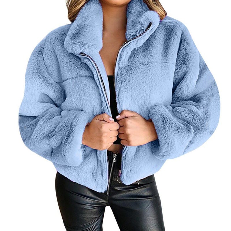 Coat Faux Fur Zipper Plush Ladies Jacket Nordic Warm Top - Image 3