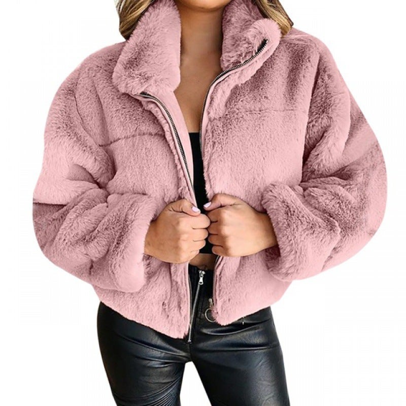 Coat Faux Fur Zipper Plush Ladies Jacket Nordic Warm Top - Image 1