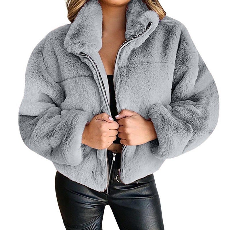 Coat Faux Fur Zipper Plush Ladies Jacket Nordic Warm Top - Image 4