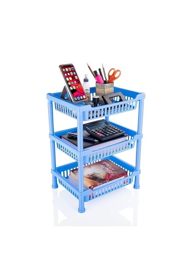 Dunekart Dunekart 3 Layer Multipurpose Plastic Stackable Storage Rack for Kitchen, Home & Office | Fruit, Vegetable, Utensils, Toys & Stationary Organizer | BLUE - Image 1